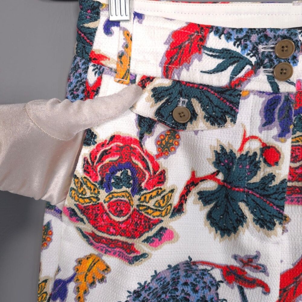 J.CREW Floral Print Cotton Pants White Pockets Straight Leg Mid Rise Size 6 - Picture 11 of 12